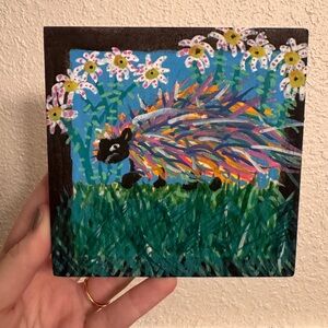 “Rainbow rage” original mini acrylic painting on wood 5x5”